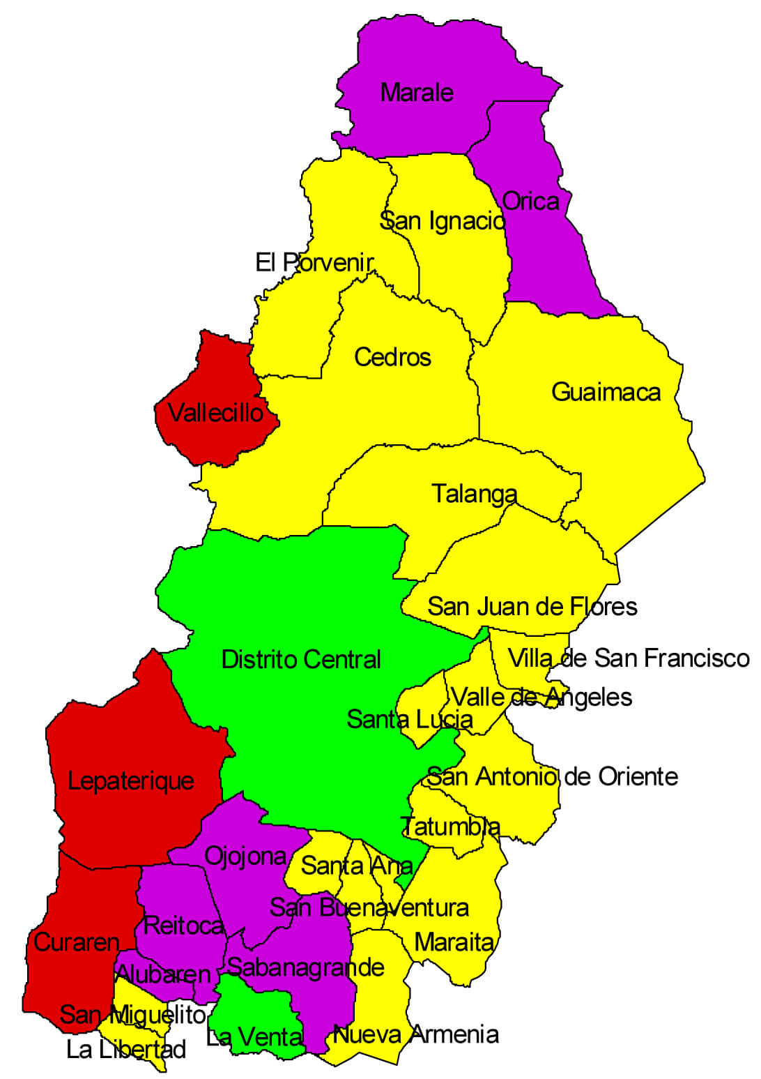 Mapa del Departamento de Francisco Morazán